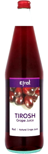 bottle of grape juice with label tirosh
